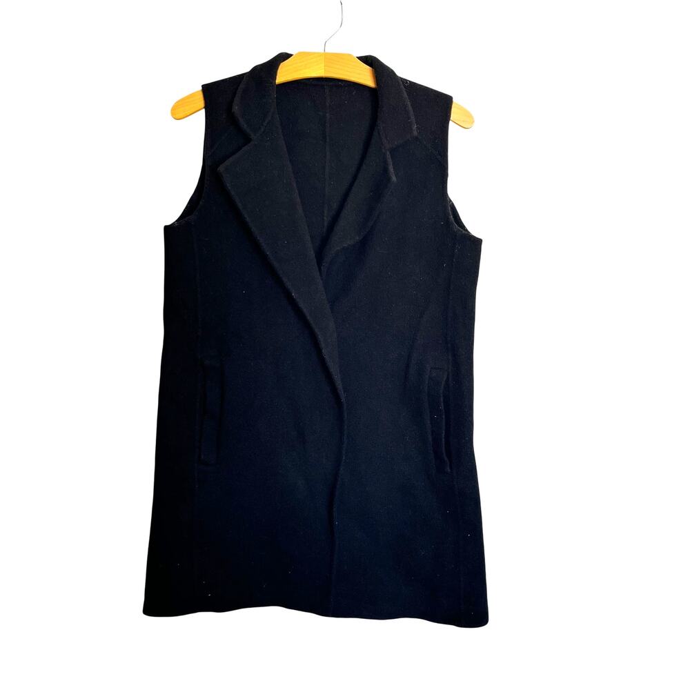 Eileen Fisher Wool Long Line Vest Black Sleeveless Single Breasted Office Size M